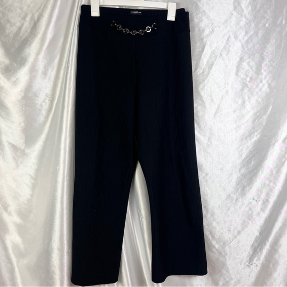 Vintage Black Rib Knit Wide Leg Pants 2X/3X | Chain Accent Statement